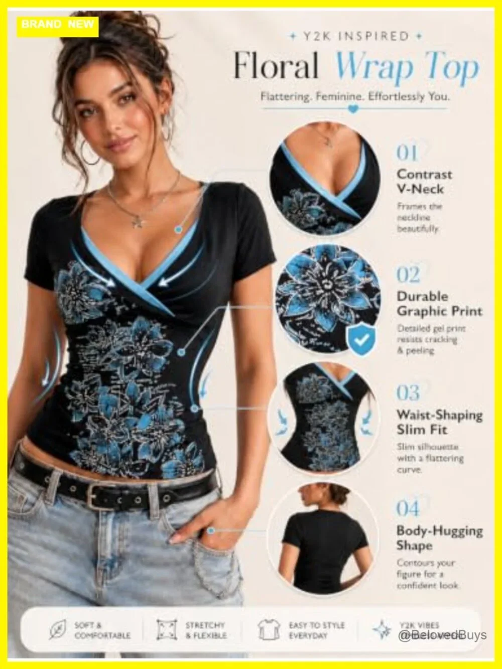 Y2K Fairy Grunge Short Sleeve V-Neck Floral Top for Women